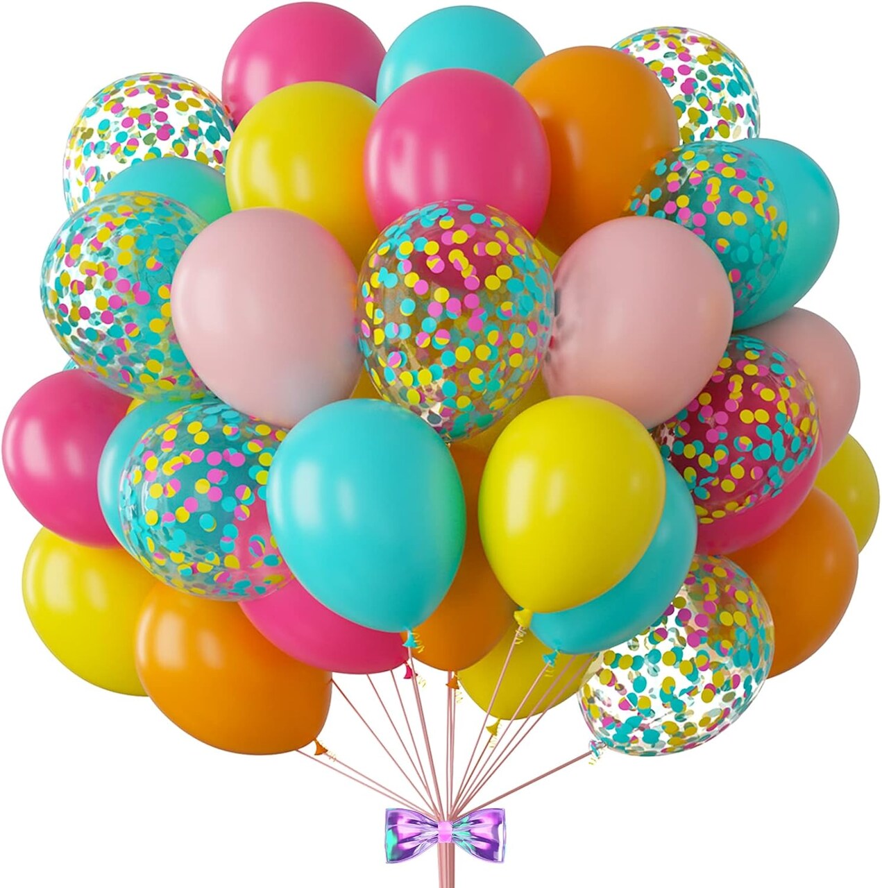 Tropical Balloon Arch Kit, Hot Pink Orange Yellow Green Teal Latex Confetti Balloons (12 Inch)